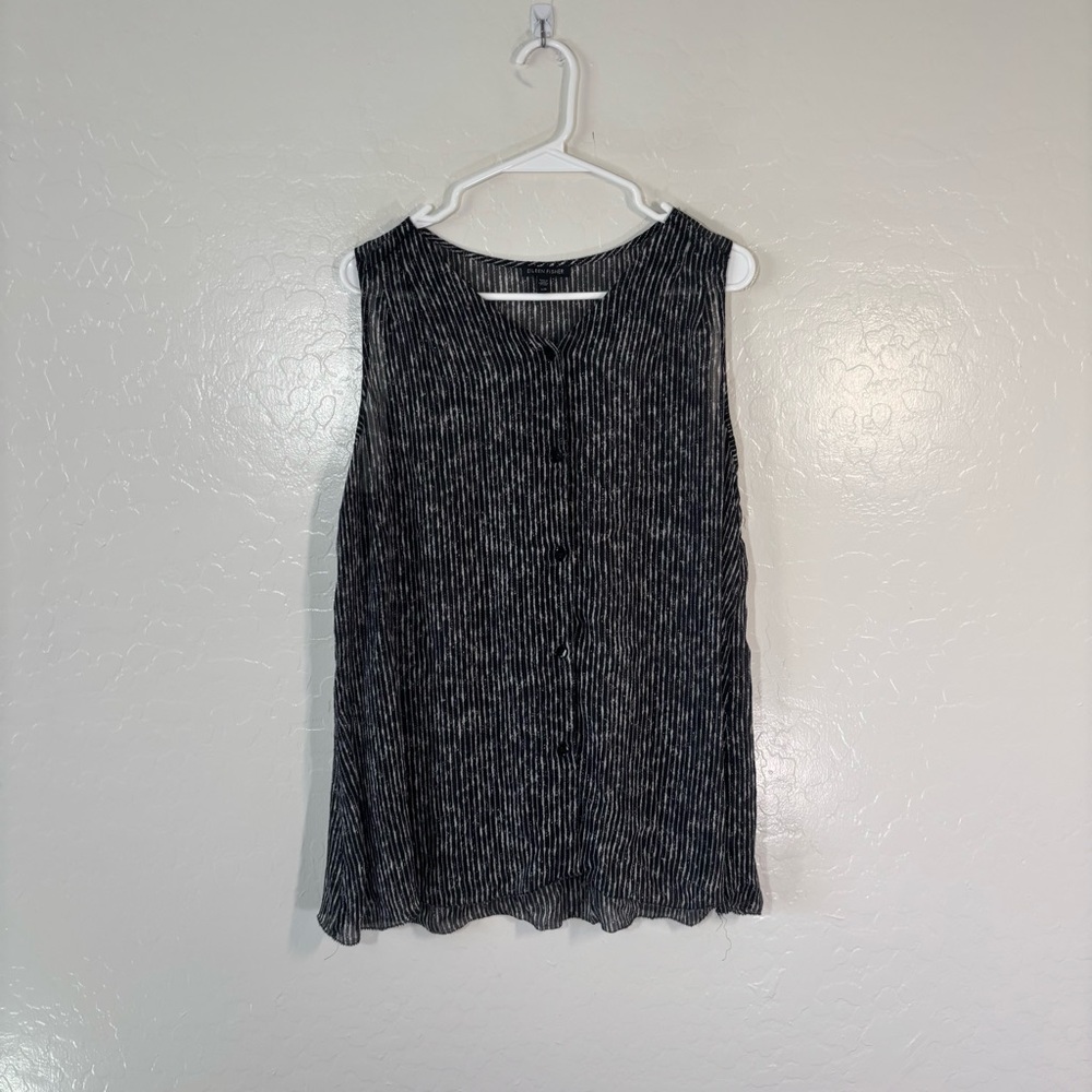 Eileen Fisher Elemental Printed Silk Tank Top Blouse Button Down Sleeveless Sz L